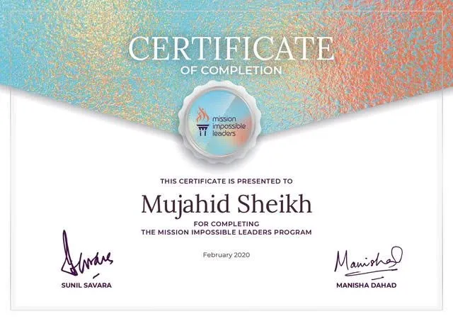Mission Imposssible leaders program completed by Mujahid Sheikh